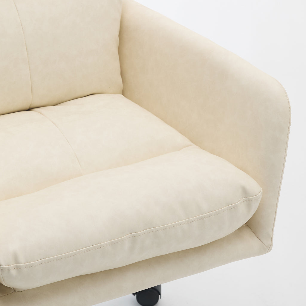 Modern Office Chair with Adjustable Height, White PU Leather Upholstery, Metal Frame for Office, Bedroom, Dressing Table Use 