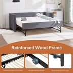 Grey velvet daybed, sturdy wooden bed frame, modern diamond grid pull-out design, perfect for bedroom, living room furniture - Grand Goldman Shop