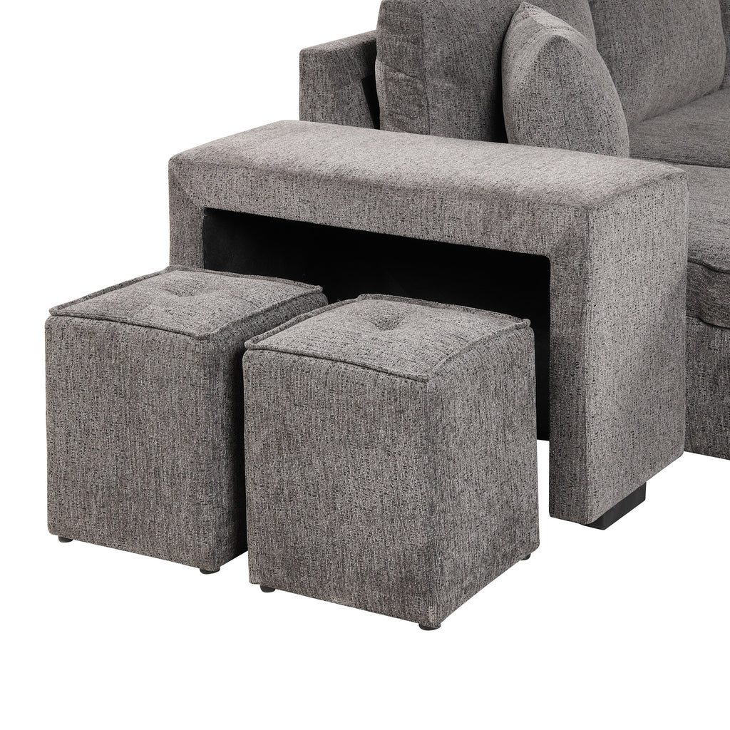 104.5' Modern L-Shape 3 Seat Reversible Sectional Couch, Pull Out Sleeper Sofa with Storage Chaise and 2 Stools for Living Room Furniture Set,Knox Charcoal (old sku:SG000431AAA) - Grand Goldman Shop