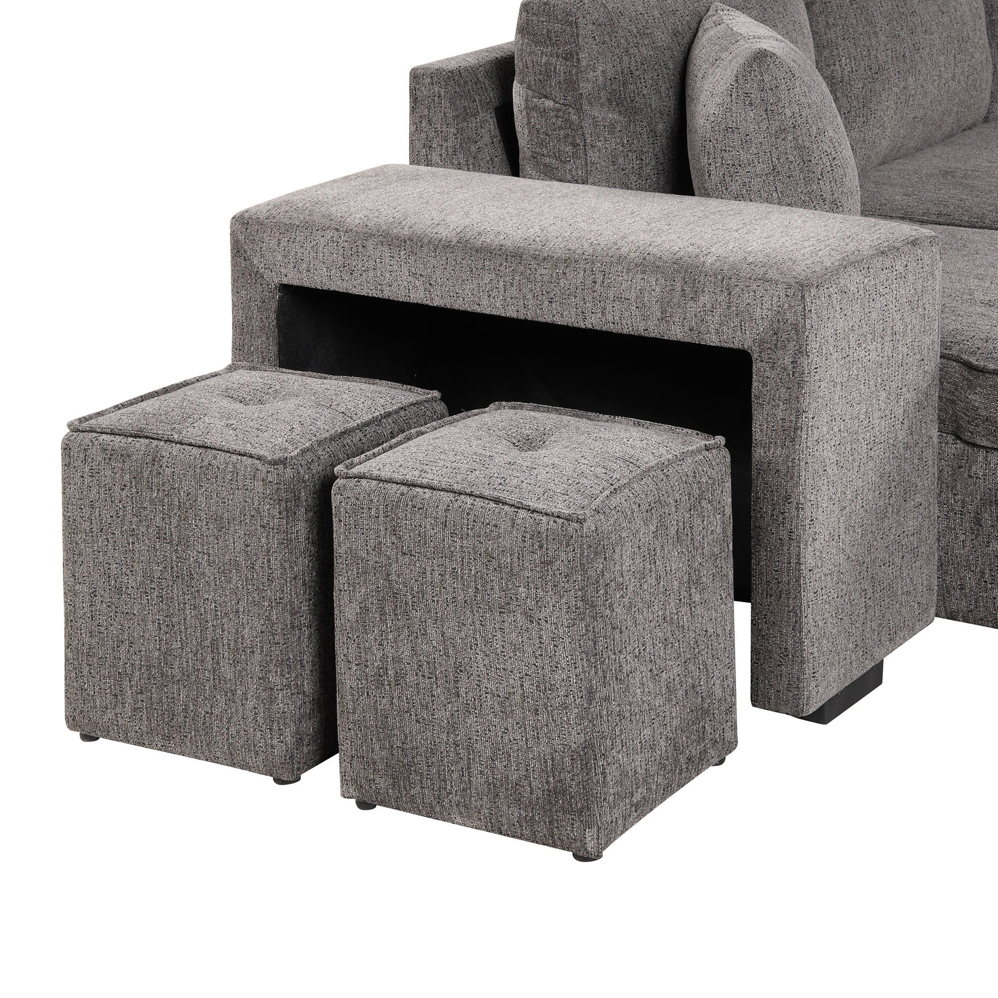 104.5' Modern L-Shape 3 Seat Reversible Sectional Couch, Pull Out Sleeper Sofa with Storage Chaise and 2 Stools for Living Room Furniture Set,Knox Charcoal (old sku:SG000431AAA) - Grand Goldman Shop
