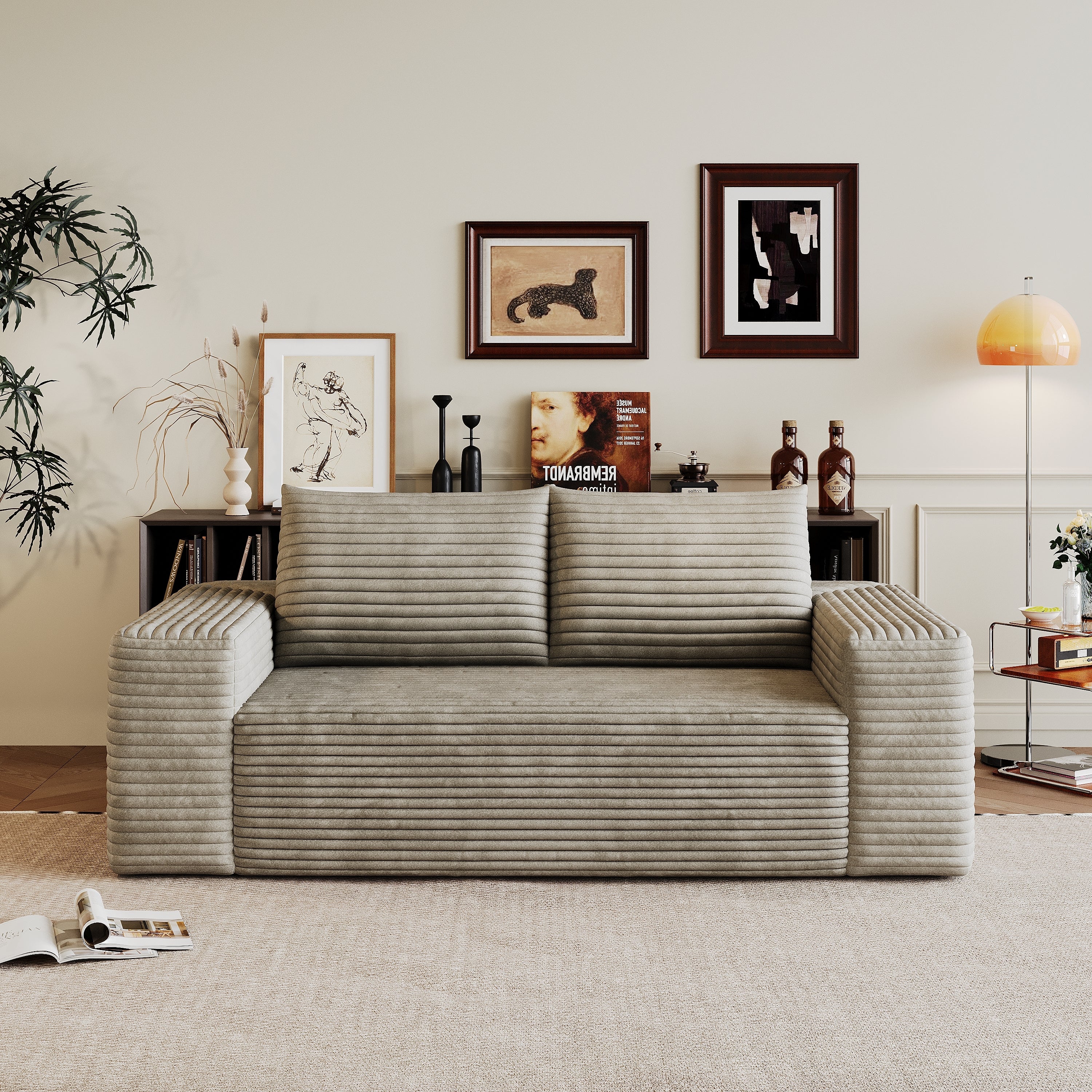 63' 2Setaser Sofa,Corduroy Fabric,Deep Seat Couches,Comfy Loveseat Sofa,No Assembly,1pcs for Living room, Bedroom,Conference room ,Apartment,Camel - Grand Goldman Shop