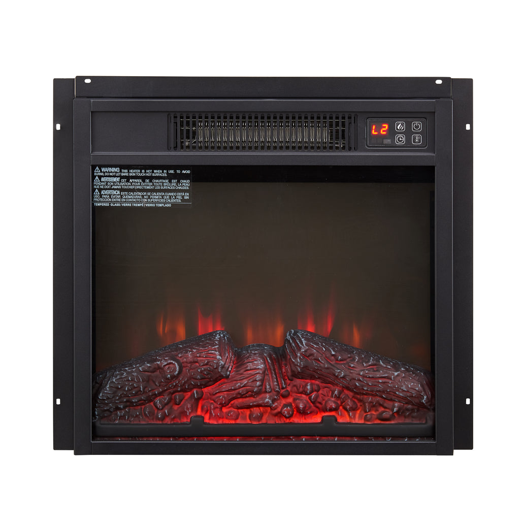 Electric Fireplace Insert 18' 1400W 120V ,Equipped with remote control, ultra thin heater with log set & realistic flame - BLACK - Grand Goldman Shop