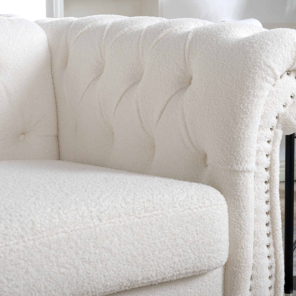 Modern Teddy Velvet 1 Seater Sofa for Living Room, White, Acrylic Legs, 38.98'W x 32.09'D x 28.35'H - Grand Goldman Shop