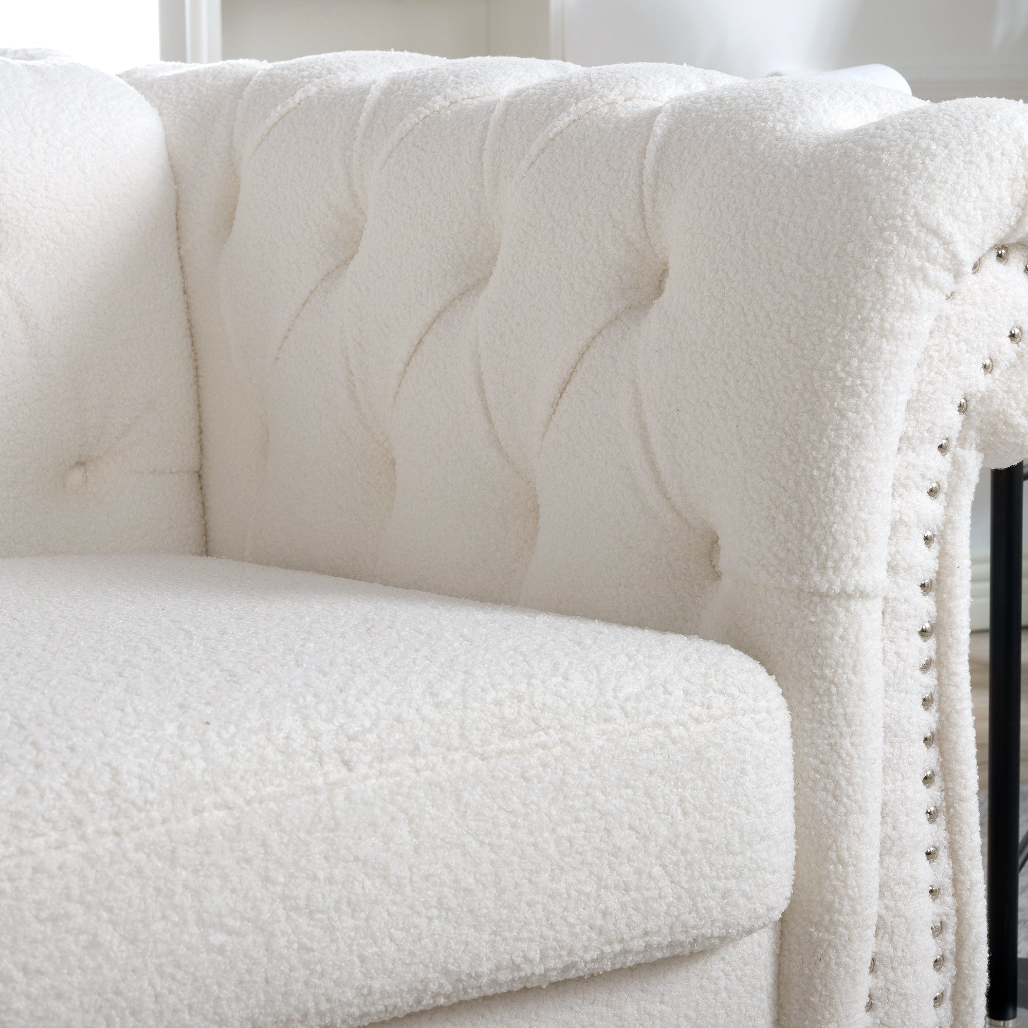 Modern Teddy Velvet 1 Seater Sofa for Living Room, White, Acrylic Legs, 38.98'W x 32.09'D x 28.35'H - Grand Goldman Shop