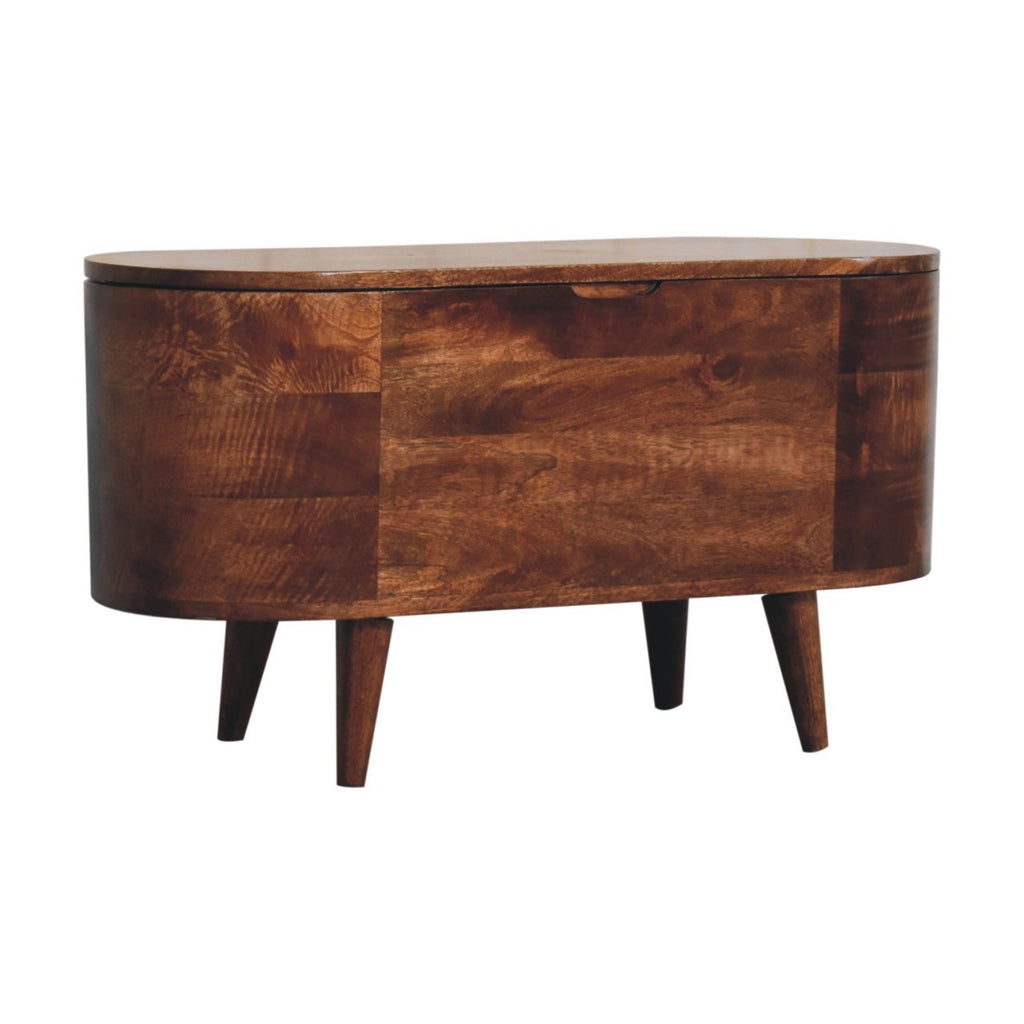 Solid Wood Honey Caramel Rounded Lid-Up Blanket Box, Nordic Legs, Brown - Grand Goldman Shop