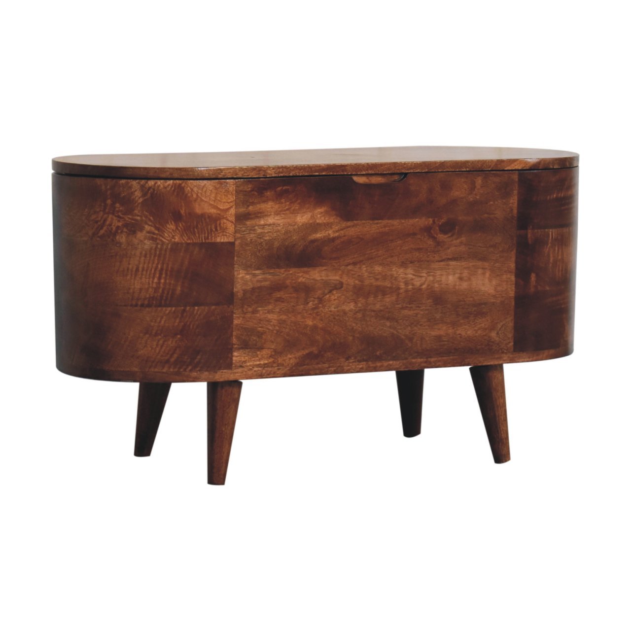 Solid Wood Honey Caramel Rounded Lid-Up Blanket Box, Nordic Legs, Brown - Grand Goldman Shop