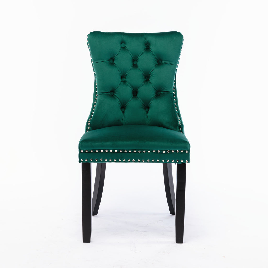 Nikki Collection Modern, High-end Tufted Solid Wood Contemporary Velvet Upholstered Dining Chair with Wood Legs Nailhead Trim 2-Pcs Set,Green, SW2001GN - Grand Goldman Shop