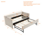 Beige velvet daybed, sturdy wooden bed frame, modern diamond grid pull-out design, perfect for bedroom, living room furniture - Grand Goldman Shop
