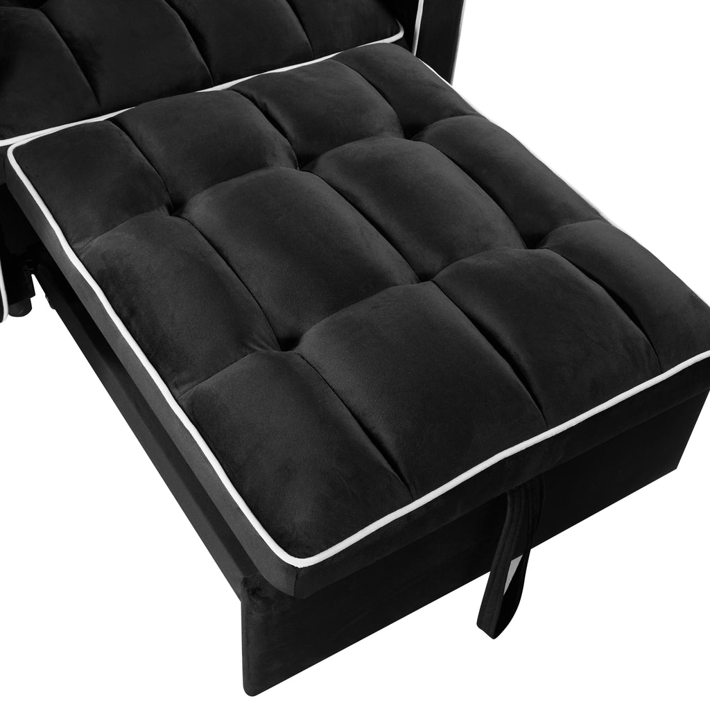 Convertible Sleeper Chair Sofa Bed with Multi-Pockets, Adjustable Pull Out Sofa for Small Spaces, Black Velvet - Grand Goldman Shop