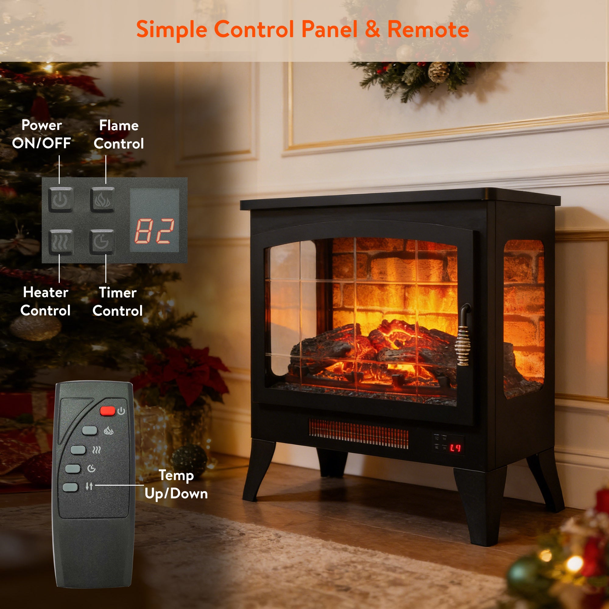21 inchThree-sided Freestanding Electric Fireplace Stove heater with 3D Flame effect with remote control - Grand Goldman Shop