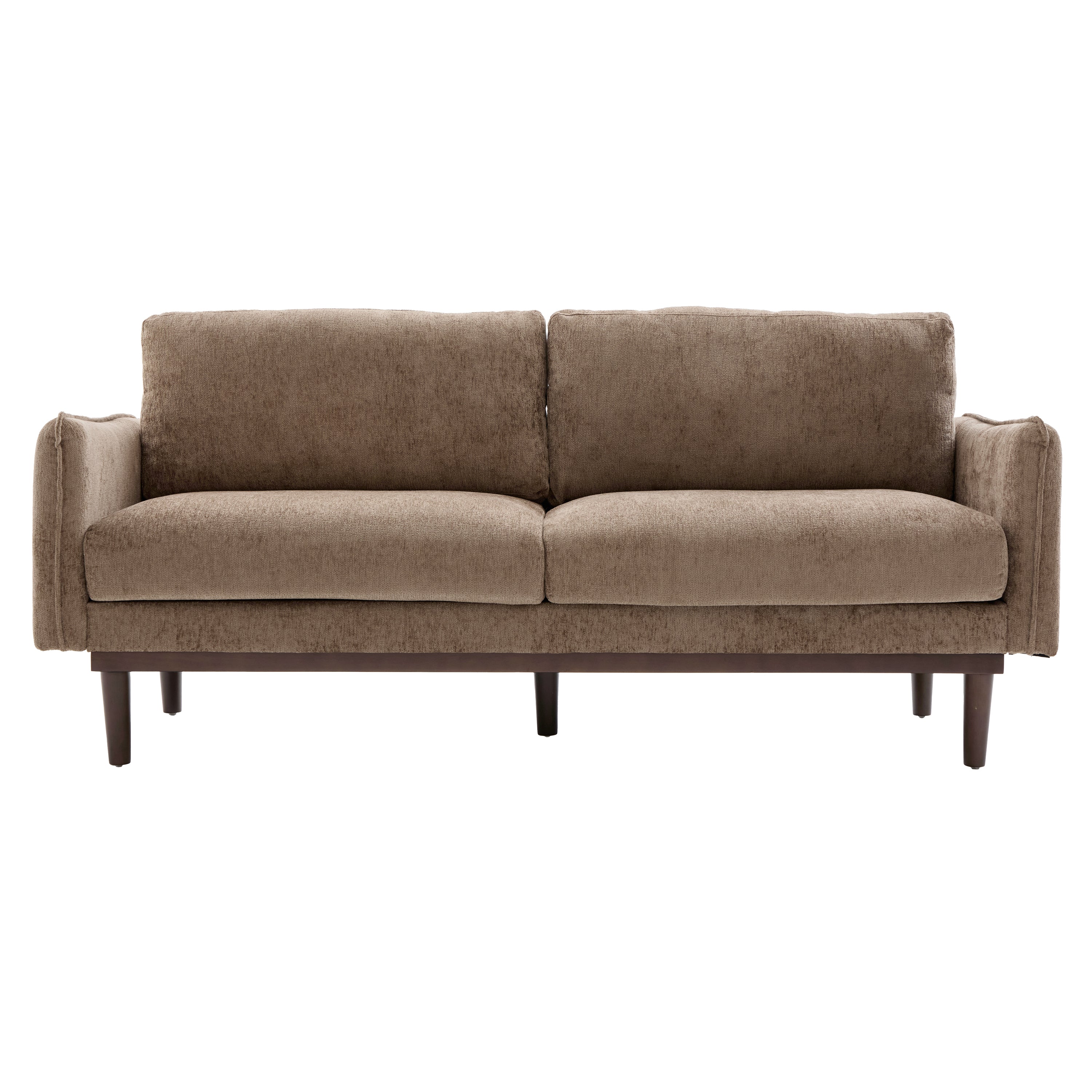 Modern Style Loveseat Sofa 75.75' with Spacious Seating, Brown Chenille Upholstery, Rubber Wood Legs, 2-Seater Couch - Grand Goldman Shop