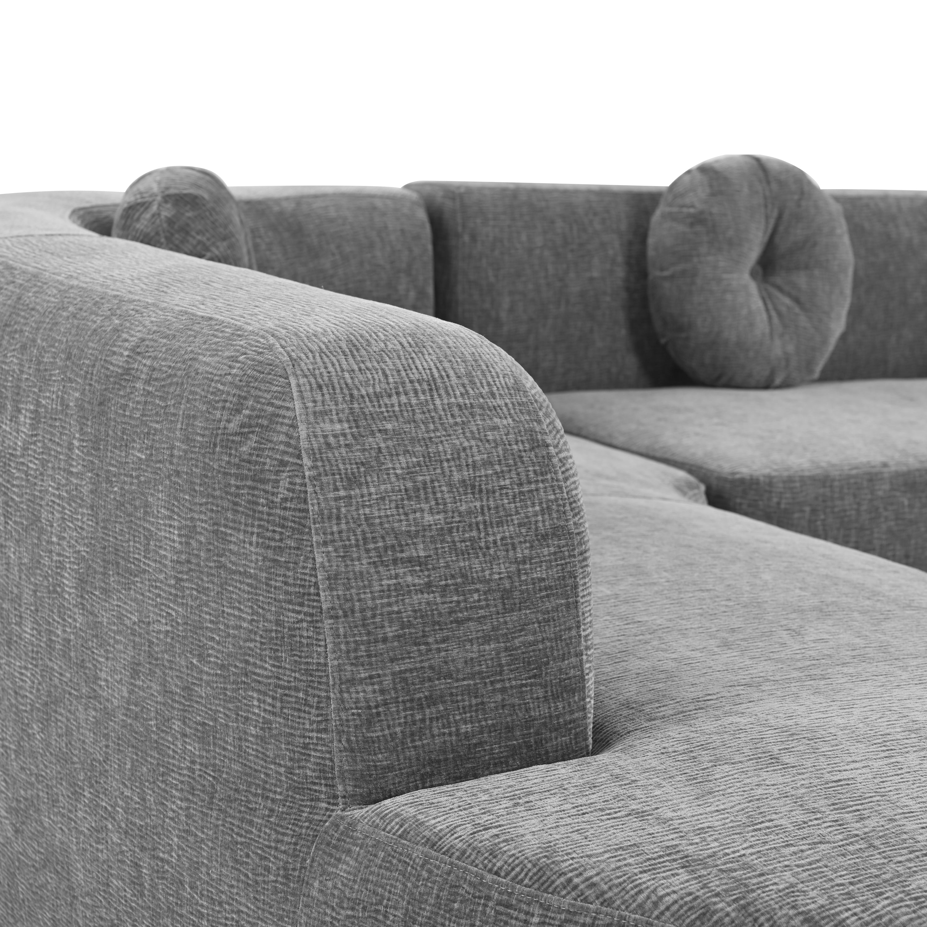 Mirod 122'' Extra Large Sectional Sofa Soft Fabric Upholstery, Elegant Curved Design with Three Round Cushions , High-Resilience Foam for Ultimate Comfort - Grand Goldman Shop
