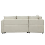 Modern L-shaped Sectional Pull Out Sofa Bed with USB Ports and Storage Ottoman, Beige, Jacquard Fabric, 82.6' - Grand Goldman Shop