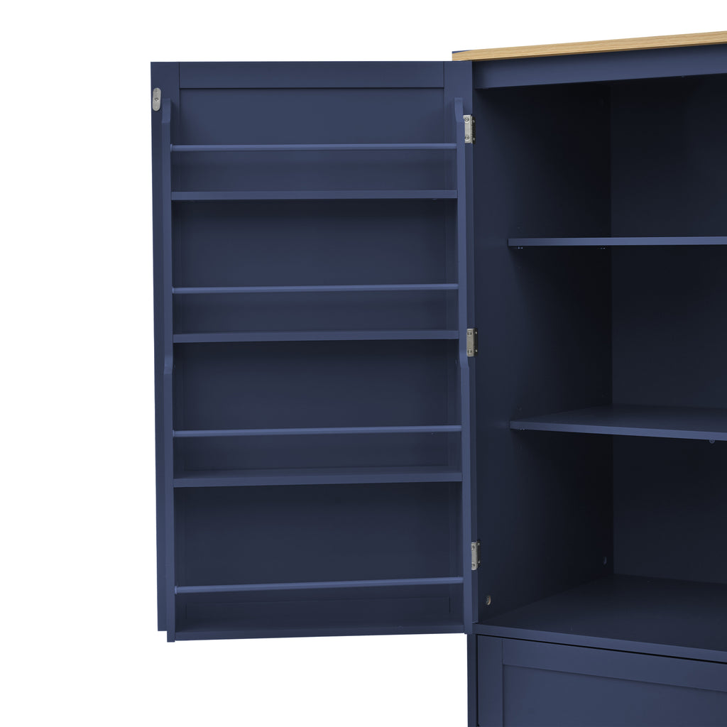 [Assembly Video Provided]TOPMAX 40.2x20x71.3inch High Freestanding Kitchen Pantry Large Cupboard Storage Cabinet with 2 Drawers, 2 Adjustable Shelves, 8 Door Shelves for Kitchen, Dining Room,Blue - Grand Goldman Shop
