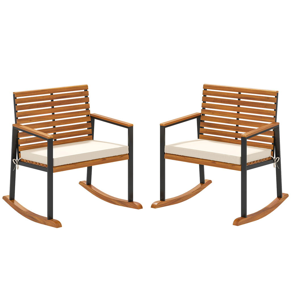 Lawn Rocking Chair Set of 2 Rocking Chairs with Armrests Cushion, Cream White - Grand Goldman Shop