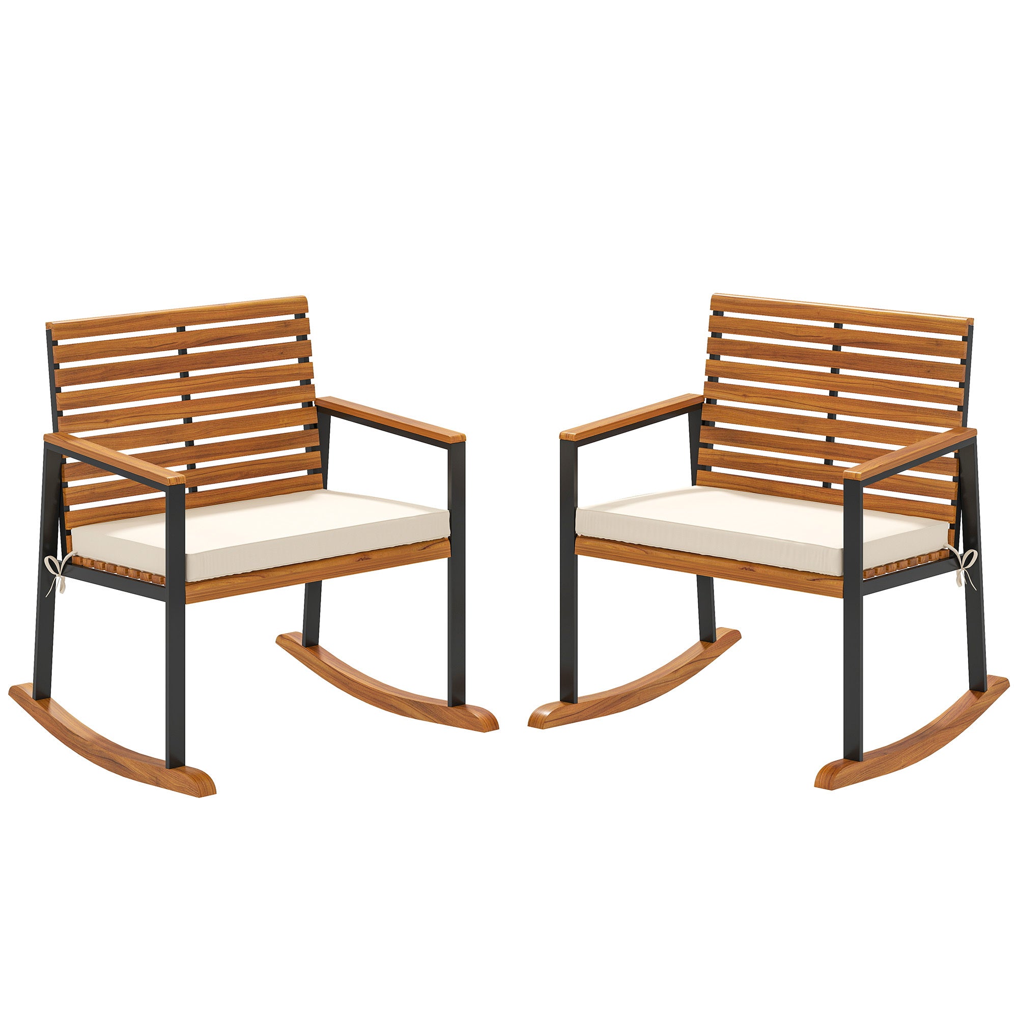 Lawn Rocking Chair Set of 2 Rocking Chairs with Armrests Cushion, Cream White - Grand Goldman Shop