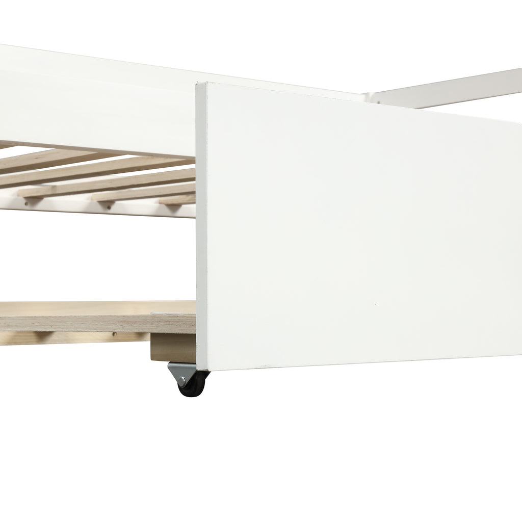 White Twin Daybed with Trundle Frame Set, Pine Wood and MDF, 76''L x 41.7''W x 25.9''H - Grand Goldman Shop