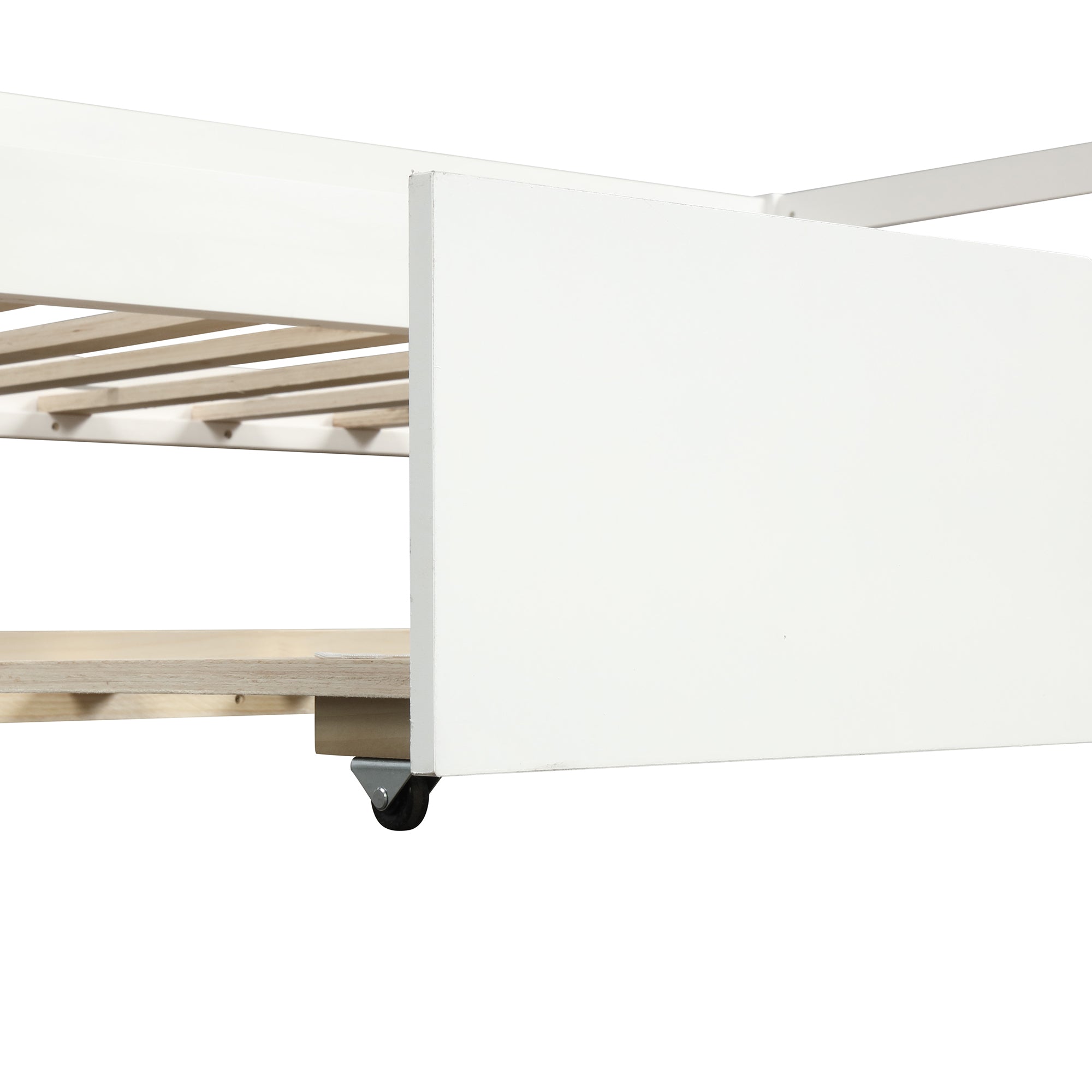 White Twin Daybed with Trundle Frame Set, Pine Wood and MDF, 76''L x 41.7''W x 25.9''H - Grand Goldman Shop