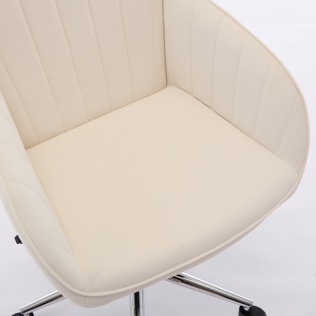 TY Adjustable Office Chair, Ergonomic Swivel Chair, Velvet Backrest Seat, Comfortable for Long Sitting, Beige - Grand Goldman