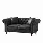 Chesterfield Faux Leather Sofa, High-tech Fabric Roll Armrest, Black, 66' - Grand Goldman Shop