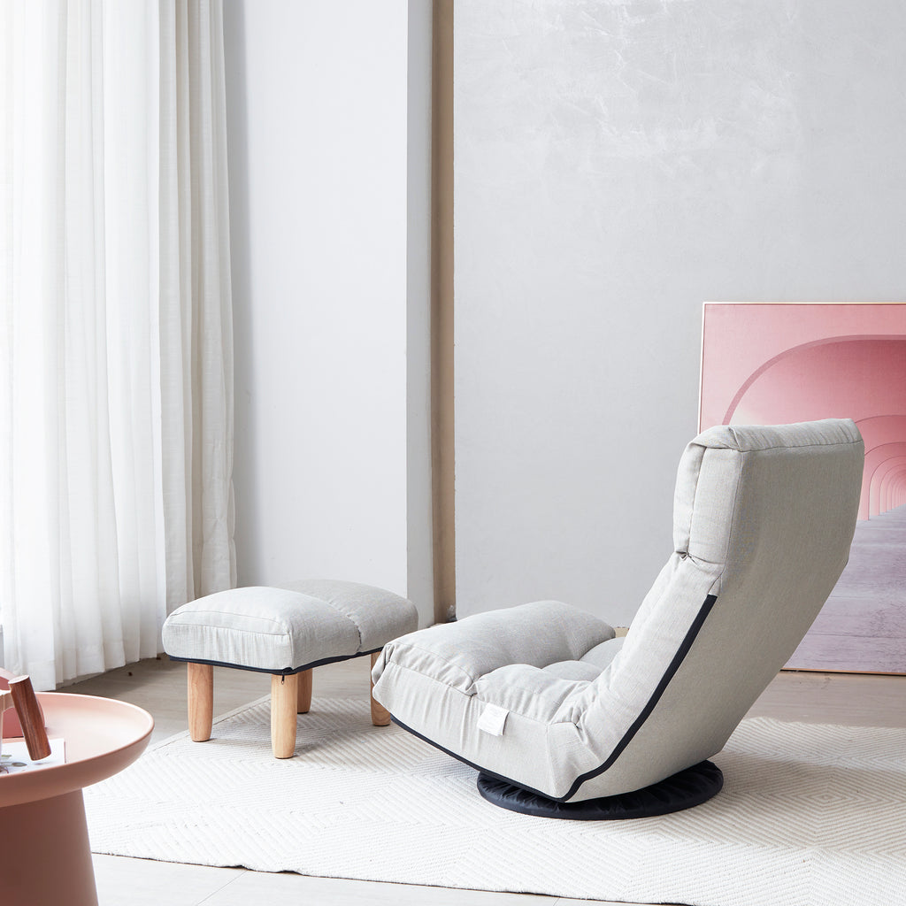 Japanese-Style  Gray with Metal Frame Adjustable Reclining Floor Chair – Tatami Lazy Sofa for Balcony or Bedroom - Grand Goldman Shop