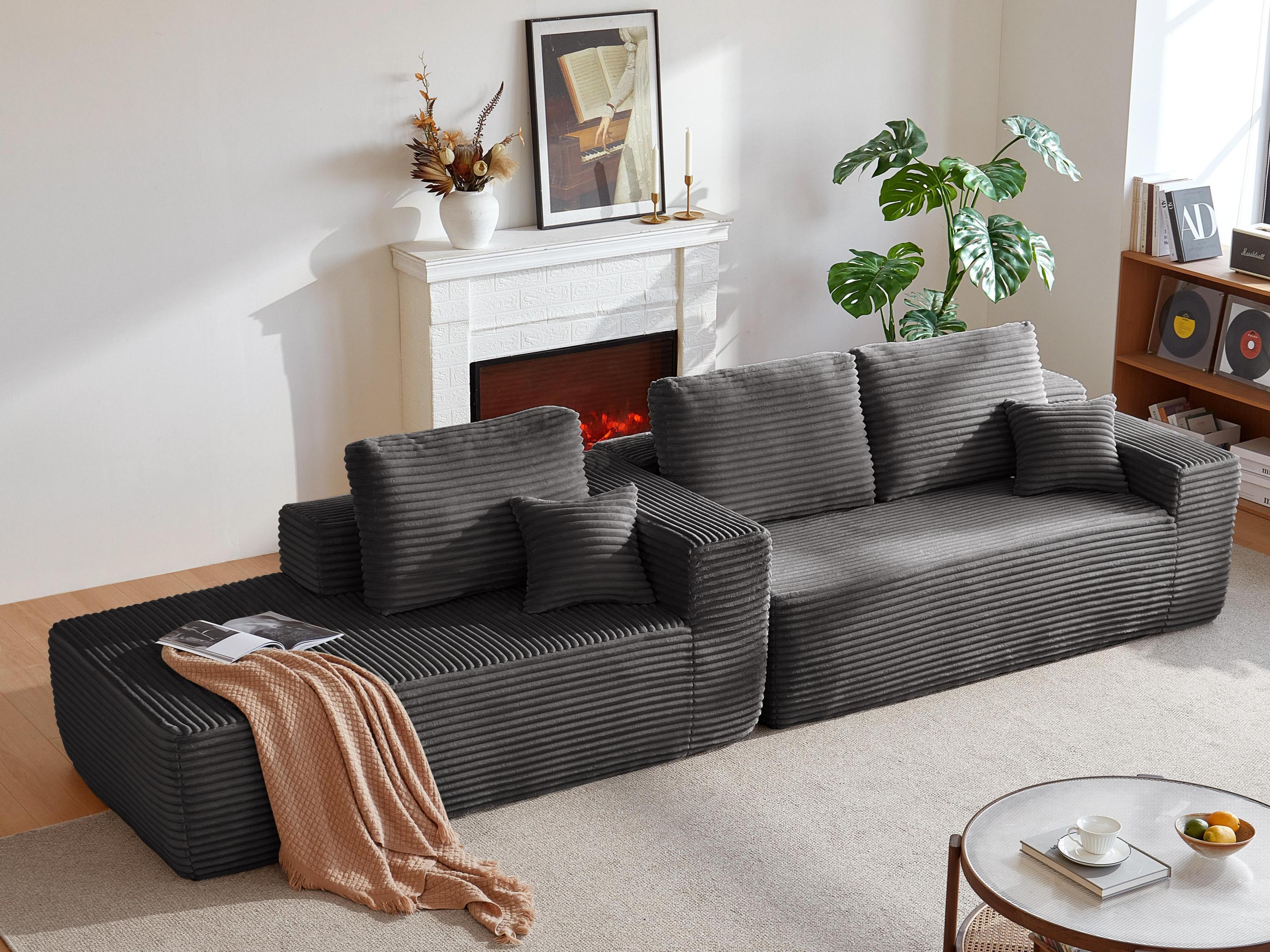 104' Cloud Sectional Sofa with L-Shape Chaise and Side Pockets , Modern Modular Design, Deep Seating, Upholstered Couch for Living Room/Bedroom, No Assembly Required (Plush Fabric), Grey, Left-facing - Grand Goldman Shop