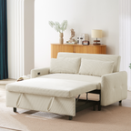 Modern Convertible Pull-out Sofa Bed with USB Ports and Pillows, Beige Corduroy, 57.48 inches - Grand Goldman Shop