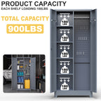 Gray And White Color Metal Lockers, Cleaning Tool Cabinets With Locking Doors, High Broom Tool Storage Cabinets, Adjustable S