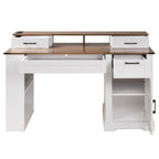 White Farmhouse Office Desk with Storage Cabinet, Charging Station, Monitor Stand & Pegboard, 55' Computer Writing Desk with 