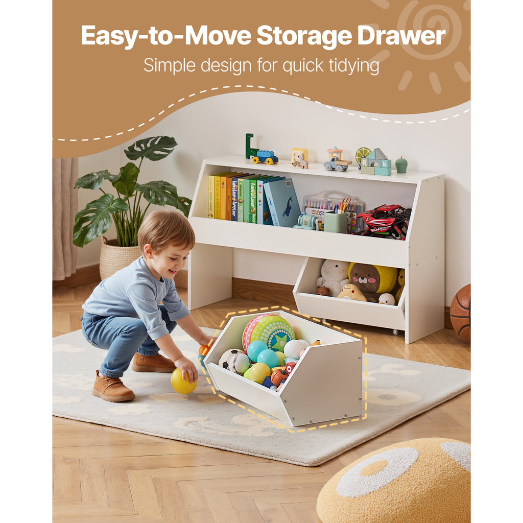 Toy Storage Organizer, Wooden Kids Bookshelf with Storage, Toy Storage Cabinet with 2 Mobile Drawers, Kids Storage Organizer 