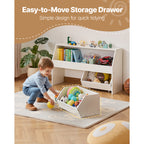 Toy Storage Organizer, Wooden Kids Bookshelf with Storage, Toy Storage Cabinet with 2 Mobile Drawers, Kids Storage Organizer 