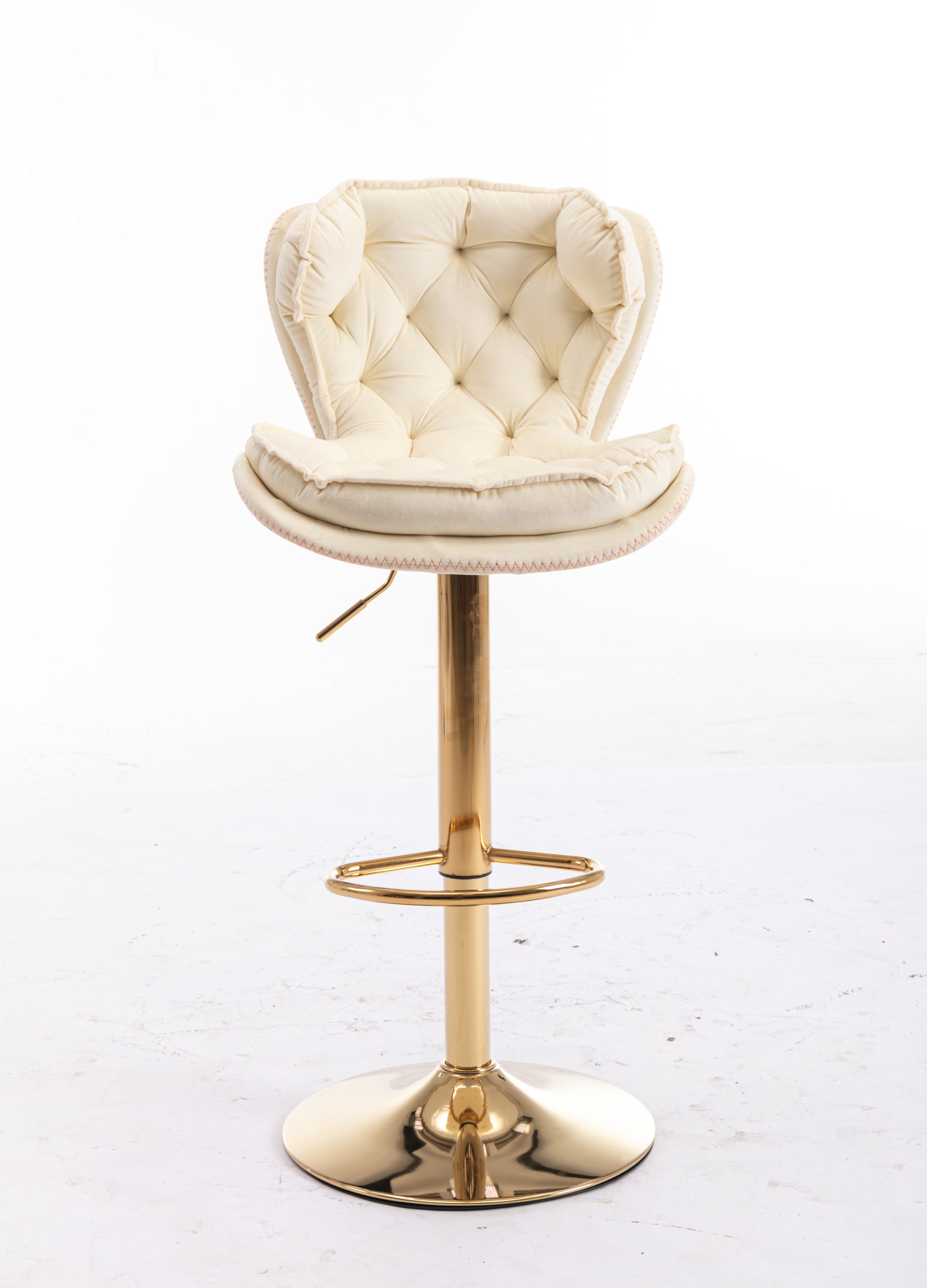 Set of 2  Bar Stools,with Chrome Footrest and Base Swivel Height Adjustable Mechanical Lifting Velvet + Golden Leg Simple Bar Stool-cream - Grand Goldman Shop