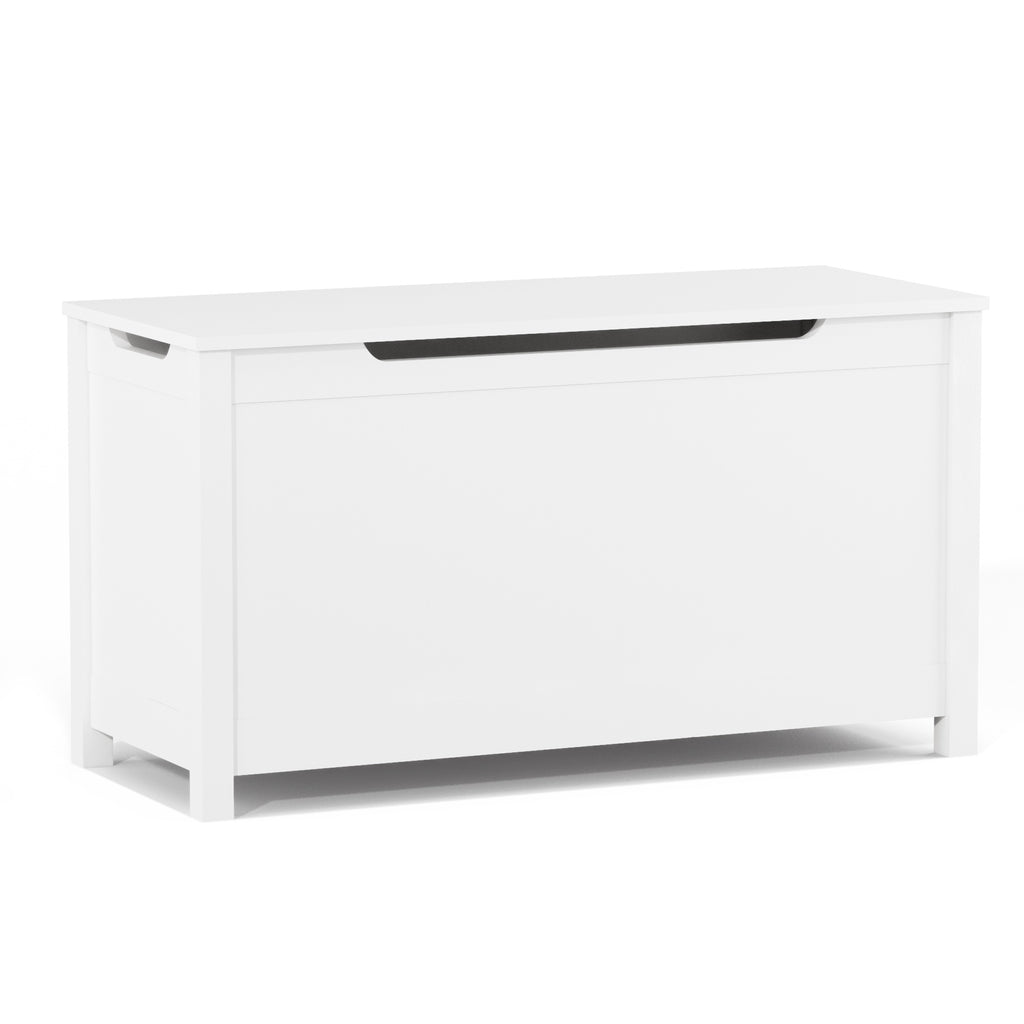 Kids Wooden Toy Box Storage with Safety Hinged Lid for Ages 2+ (White) - Grand Goldman