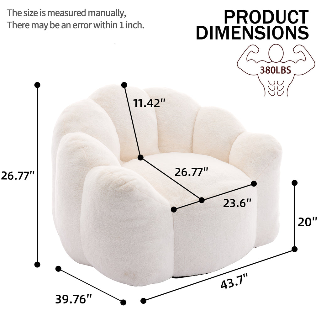Lotus Style Compression Sofa Adult Bean Bag with Pull Ring, White Plush, 43.7 x 39.76 x 26.77 inches, No Installation Required - Grand Goldman Shop