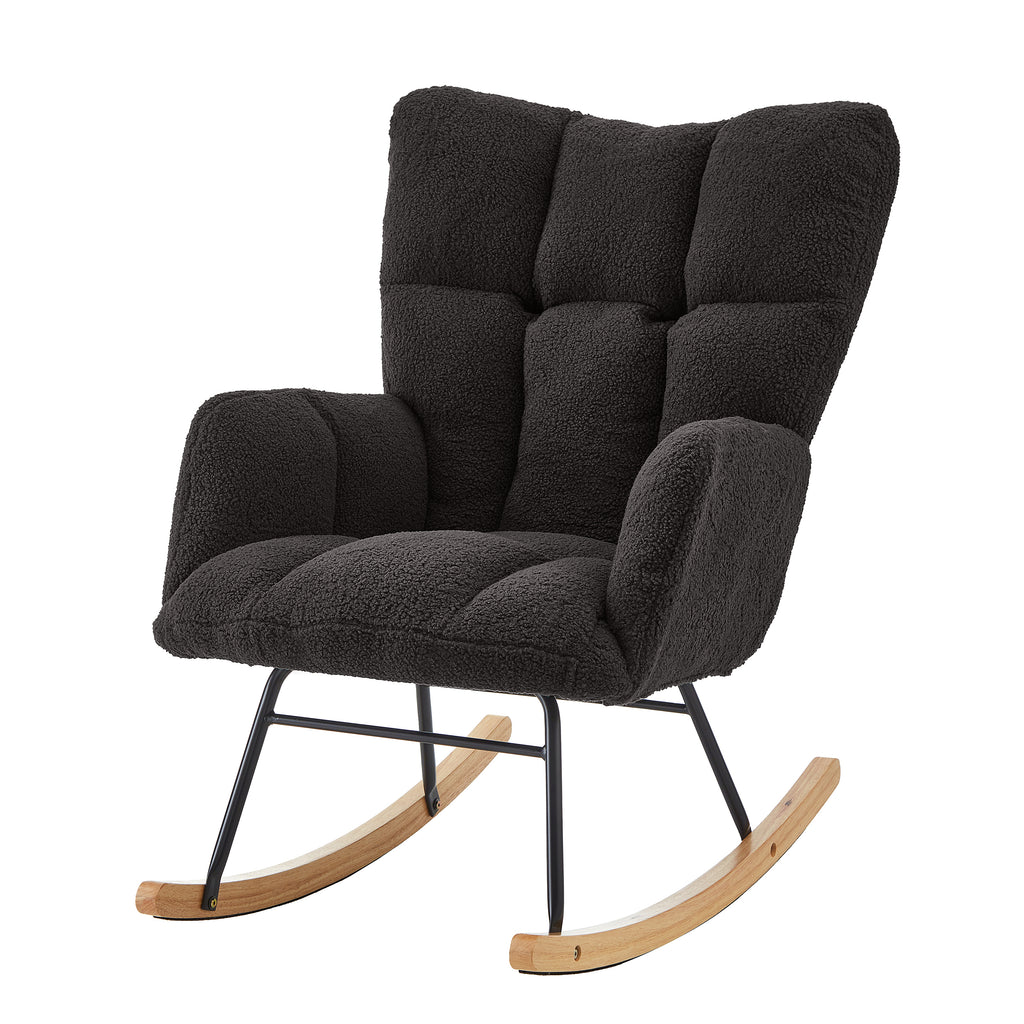 Glider Chair for Living Room Tufted Upholstered Teddy Fabric Rocking Chair with Metal Frame Accent Chair Dark Gray - Grand Goldman Shop