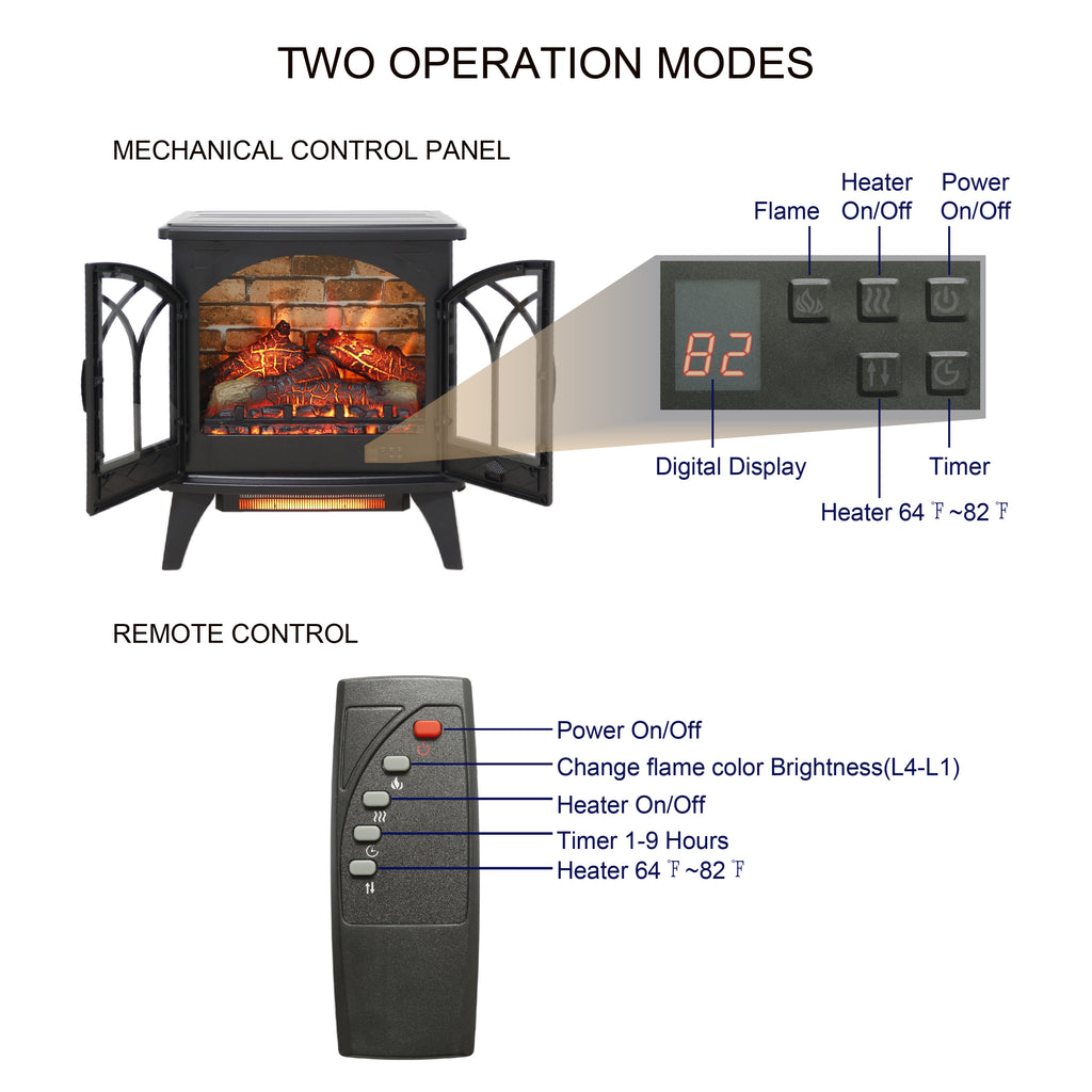 Antique Black 3D Flame Electric Infrared Quartz Fireplace Stove with Remote, Tempered Glass, 24 Inch - Grand Goldman Shop