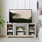 Mantel Stone TV Media Stand with with Faux Stacked Stone Surround, Modern Entertainment Console with Open Storage Space,WHITE, 58.31'W*15.39'D*26.06'H - Grand Goldman Shop