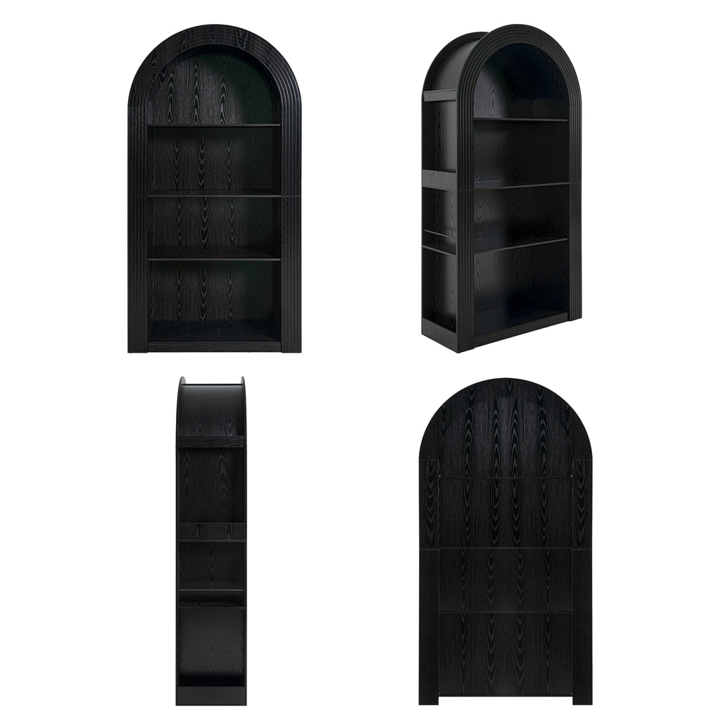 78.74' Tall Arched Bookcase, Mid Century Modern 4-Tier Arched Storage Bookcase with Open Display Storage Shelf for Dining Room, Living Room,Bedroom (Black) - Grand Goldman Shop