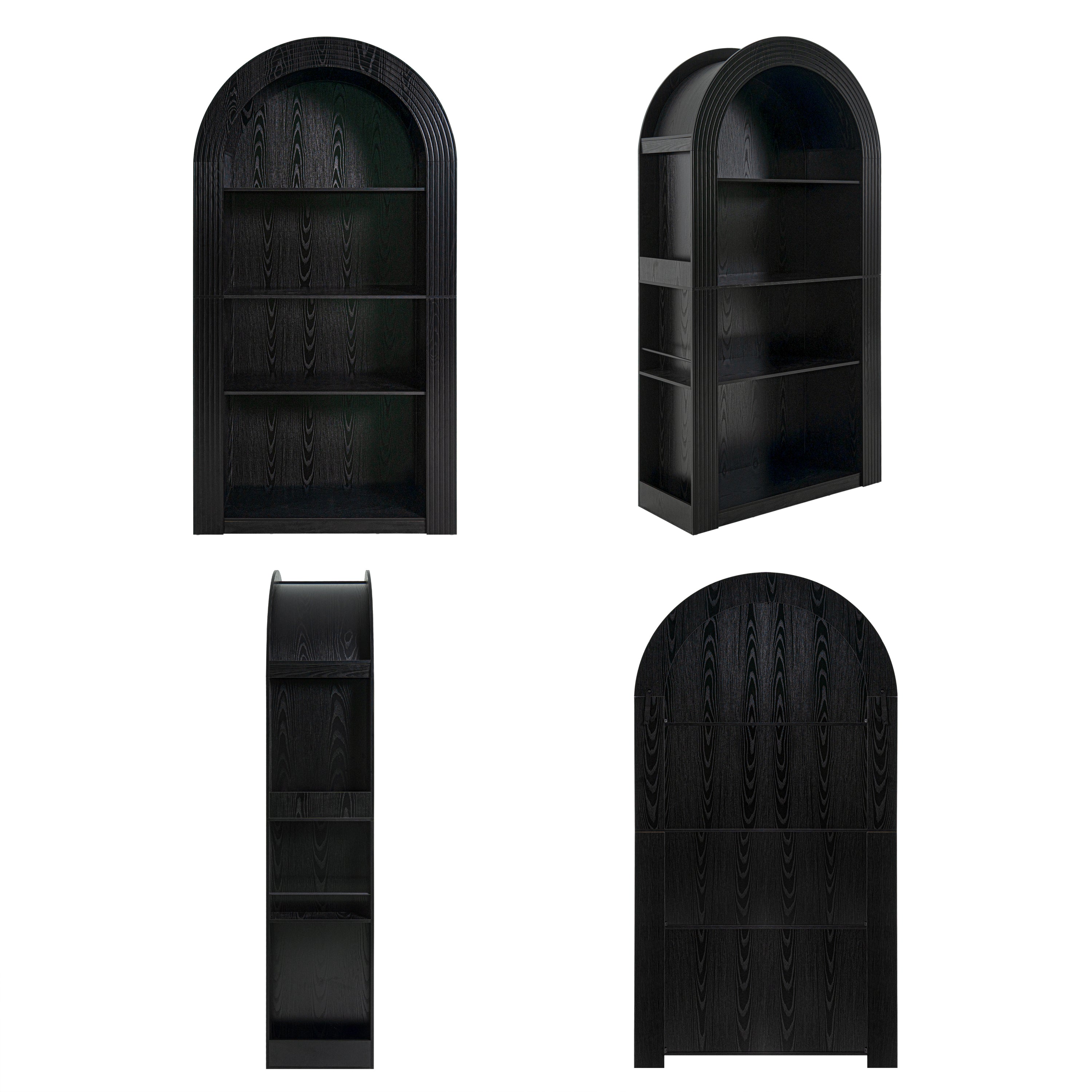 78.74' Tall Arched Bookcase, Mid Century Modern 4-Tier Arched Storage Bookcase with Open Display Storage Shelf for Dining Room, Living Room,Bedroom (Black) - Grand Goldman Shop