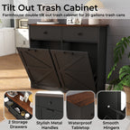Farmhouse Black Double Tilt Out Trash Cabinet with Hideaway Drawer and Barn Door Style, Engineered Wood, 39.3''×13''×34.45'' - Grand Goldman Shop