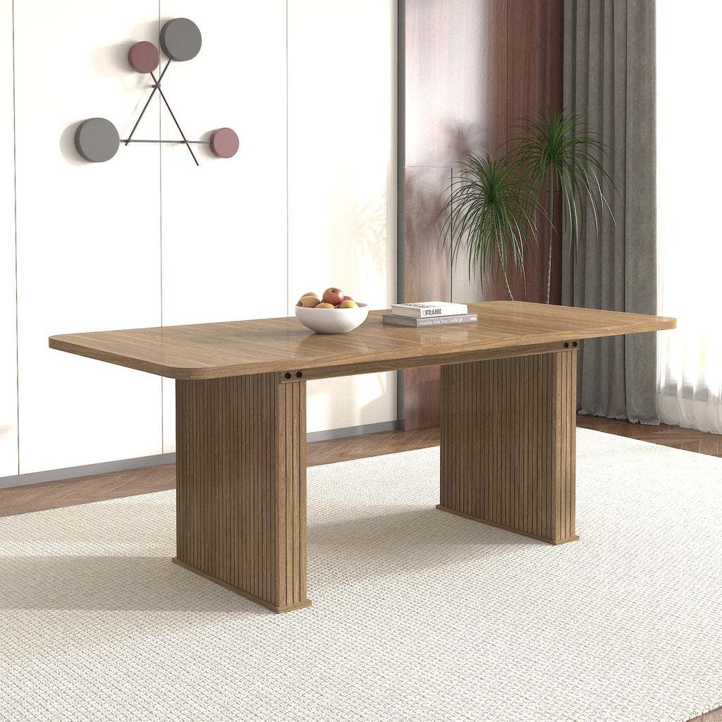 Modern Dining Table for 6-10 People, Wood Kitchen Table with Double Robust Pedestal, Wooden Dinner Table for Dining Room - Grand Goldman Shop