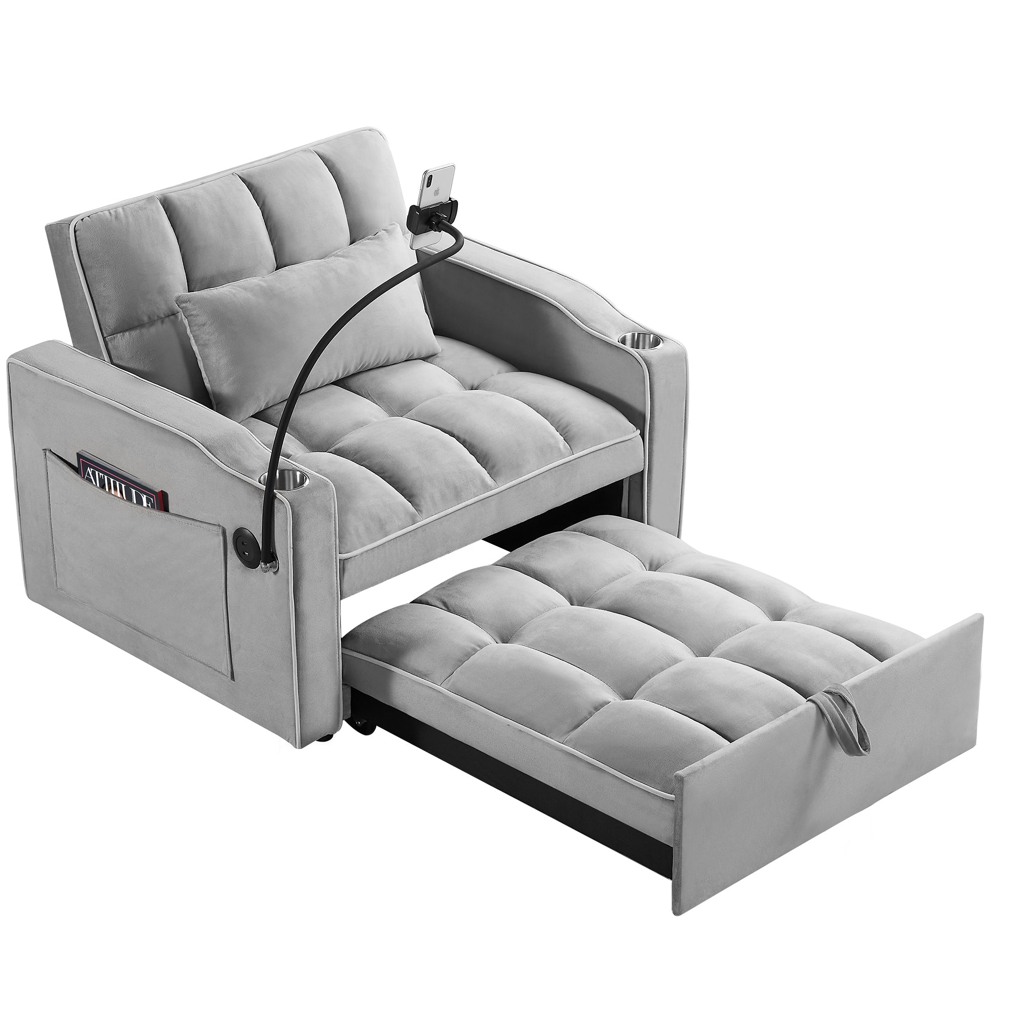 Convertible Sleeper Chair Sofa Bed Adjustable Pull Out Sleeper Chair Bed Multi-Pockets Folding Sofa Bed for Living Room Bedroom Small Space,3-in-1 Sofa Bed - Grand Goldman Shop
