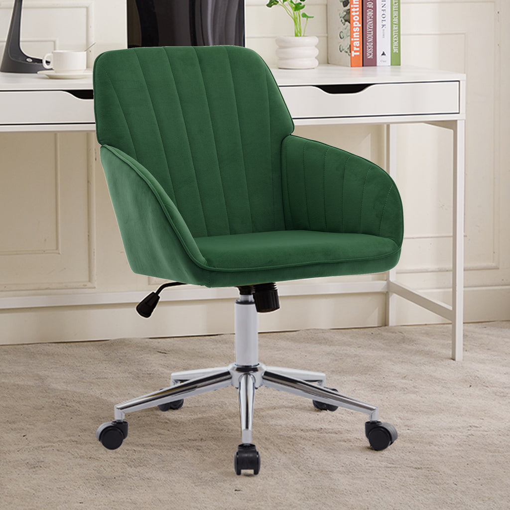 TY Adjustable Office Chair, Ergonomic Swivel Chair with Velvet Backrest Seat in Green, Comfortable for Long Sitting | Premium