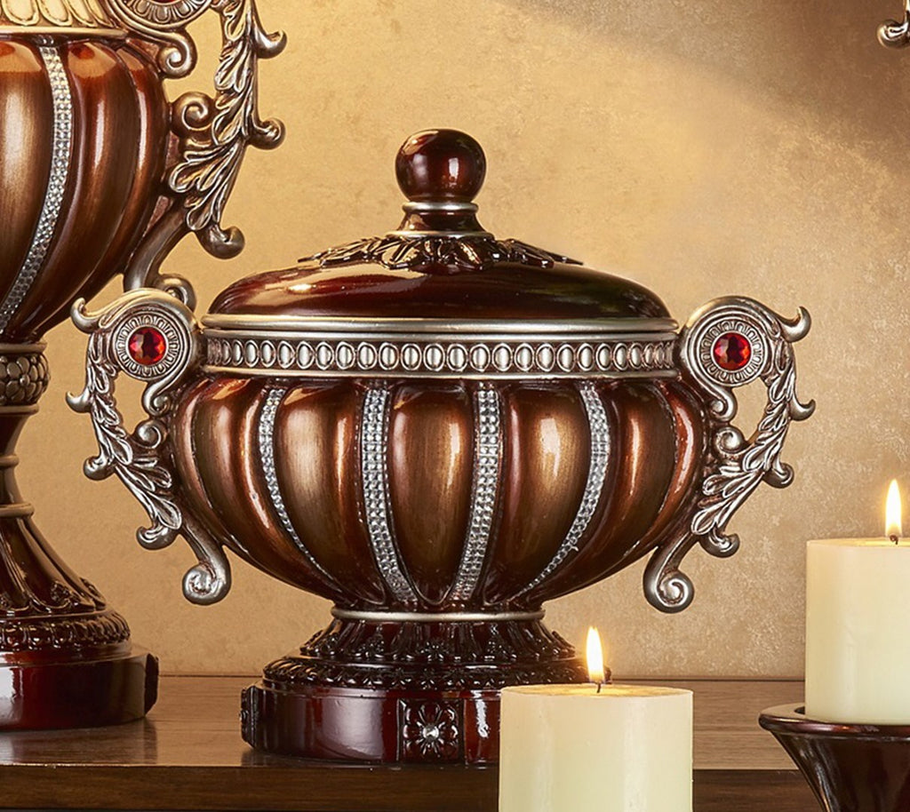 11.5' Tall' Delicata' Decorative Jewelry Box, Reddish Bronze with Silver Accents - Grand Goldman Shop