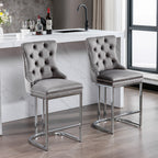 26' Counter Height Bar Stools Set of 2, Modern Velvet Barstools with Button Back&Rivet Trim Upholstered Kitchen Island Chairs with Sturdy Chromed Metal Base Legs Farmhouse Bar Stools, (Gray,2 Pack) - Grand Goldman Shop