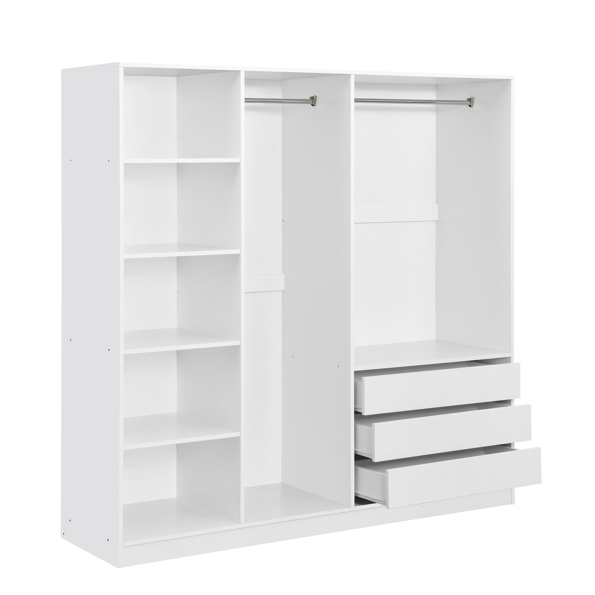 Doorless Wooden Storage Wardrobe for Dedroom with Shelves and 3 Drawers, White - Grand Goldman Shop