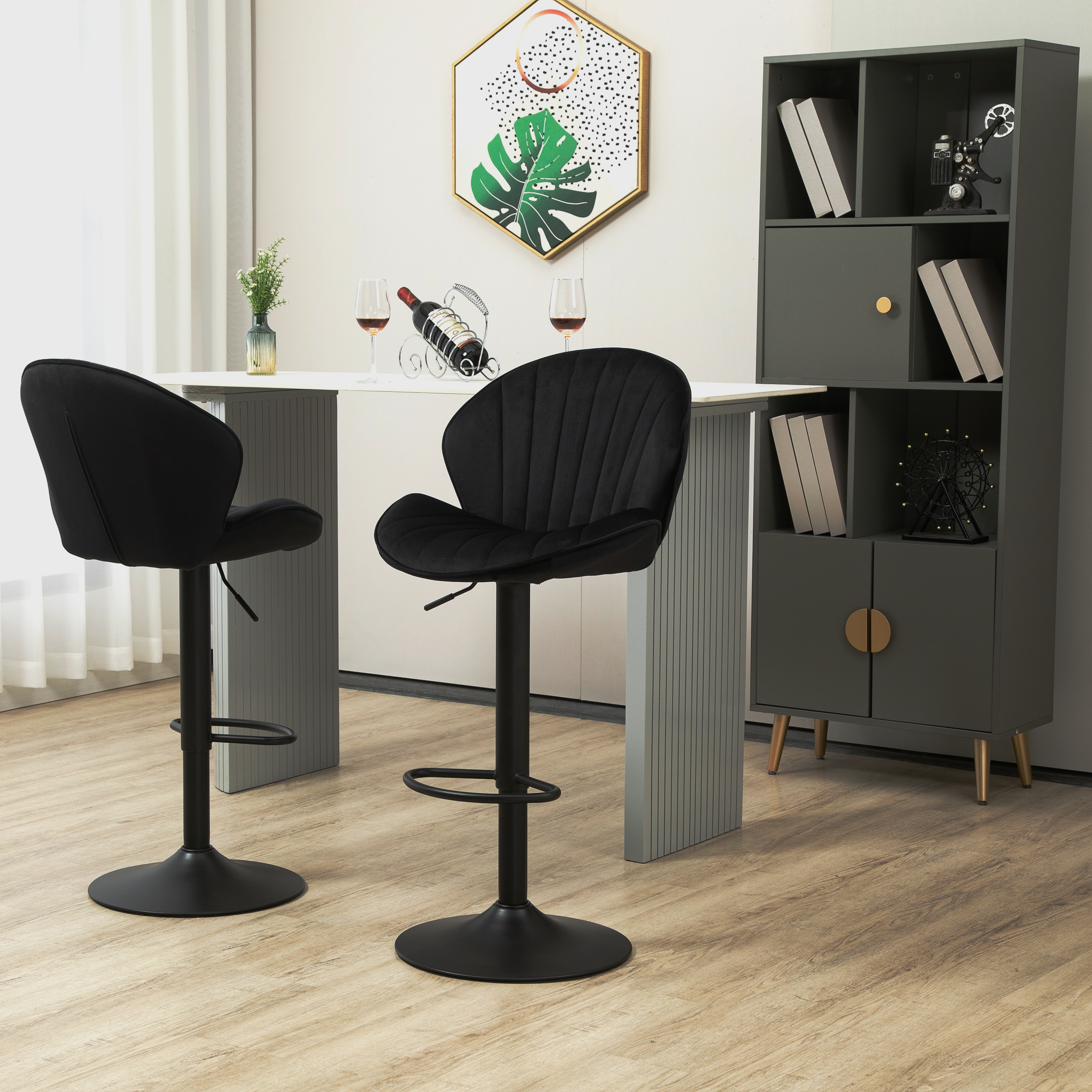 Bar Stools Set of 2 - Adjustable Barstools with Back and Footrest, Counter Height Bar Chairs for Kitchen, Pub -black - Grand Goldman Shop