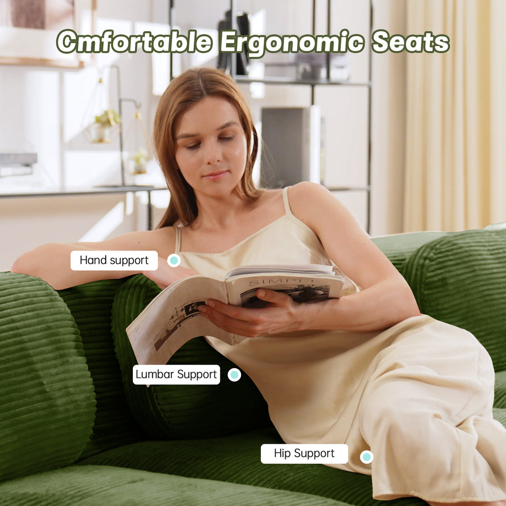 82'' loveseat sofa in luxuryCorduroy Fabric modular for free combo separation curved armrests ,anti-slip design high-resilience sponge fits living rooms bedrooms Audiovisual Room,Olive green - Grand Goldman Shop