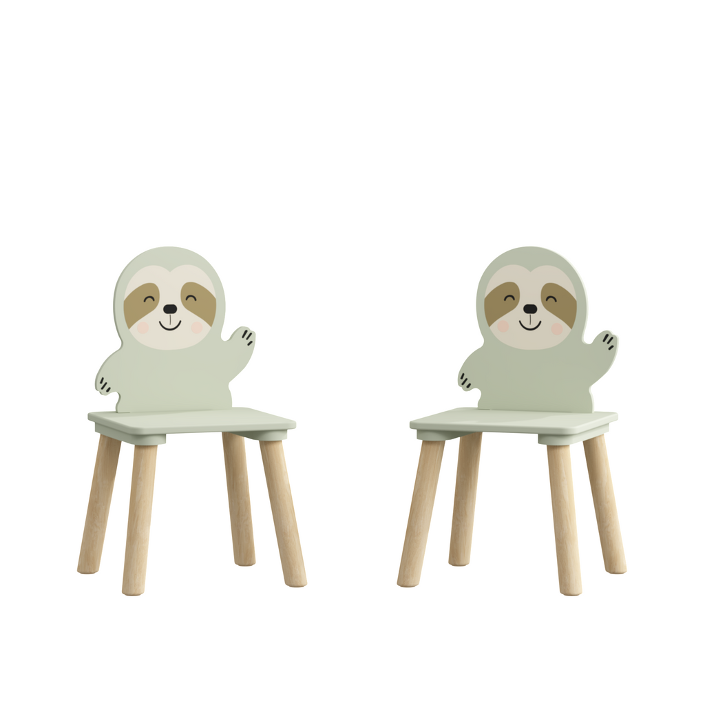 Kids Table and Chair Set with 2 Cute Sloth Chairs, Wooden Toddler Activity Table, Cute Animal Design Play & Study Set for Pla