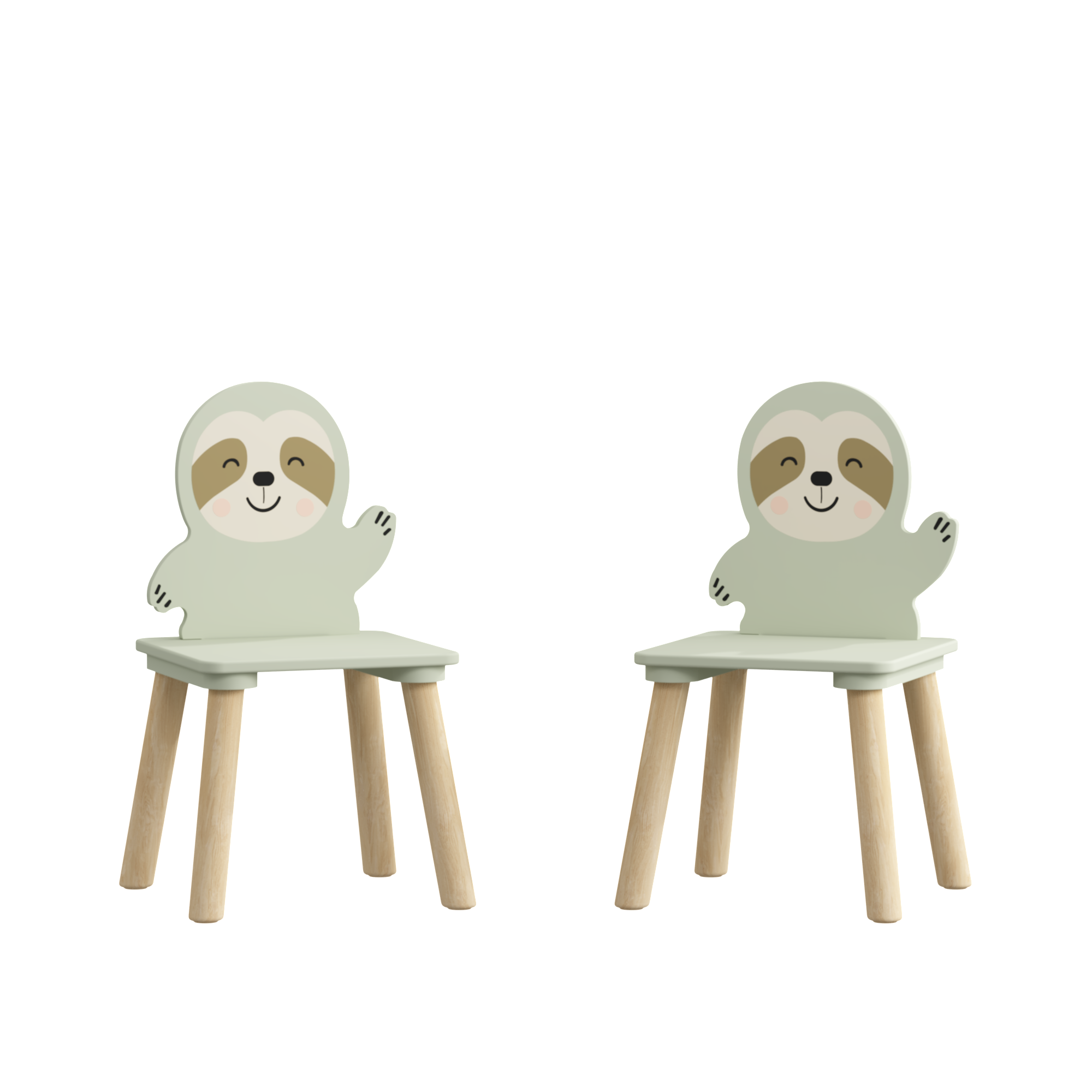 Kids Table and Chair Set with 2 Cute Sloth Chairs, Wooden Toddler Activity Table, Cute Animal Design Play & Study Set for Pla